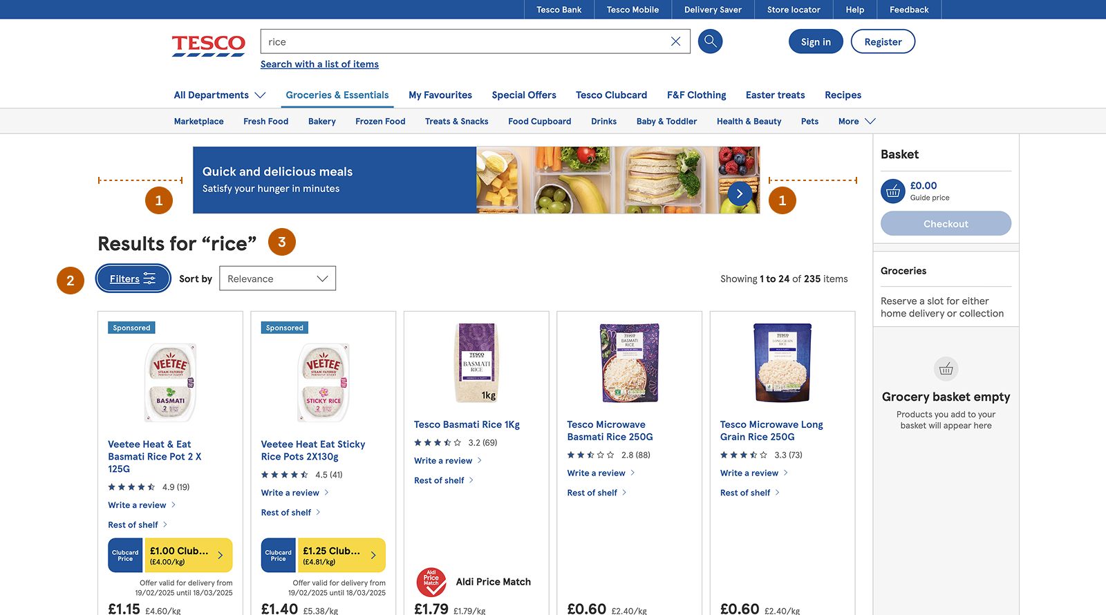 Search results page before redesign